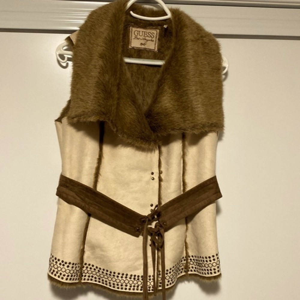 Guess Vintage Faux Fur wide collar vest